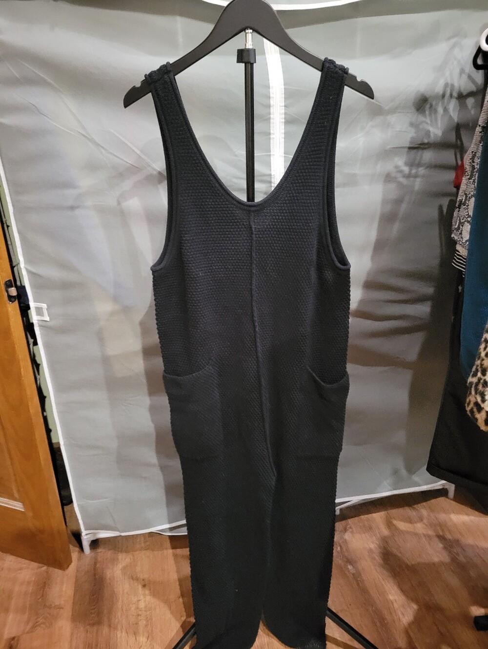 Free People Sleeveless Black Knit Jumpsuit with Front Pockets